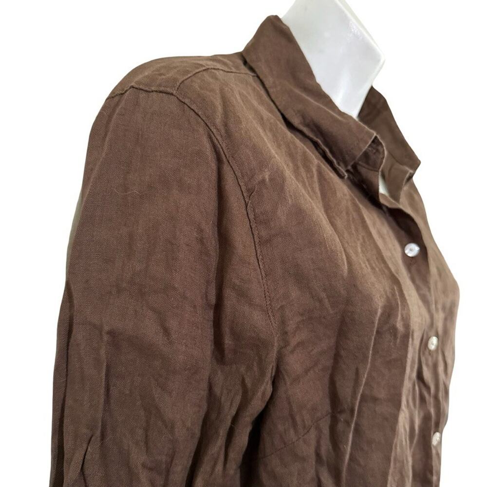 Joie 100% Linen Brown Button Up Long Sleeve Shirt Career Coastal Dressy sz M - Picture 9 of 16